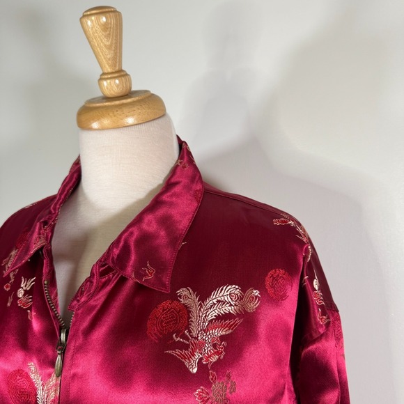 Chico's Deisgn VTG Silk Look Asian Pattern Zip Up Jacket - Picture 2 of 9